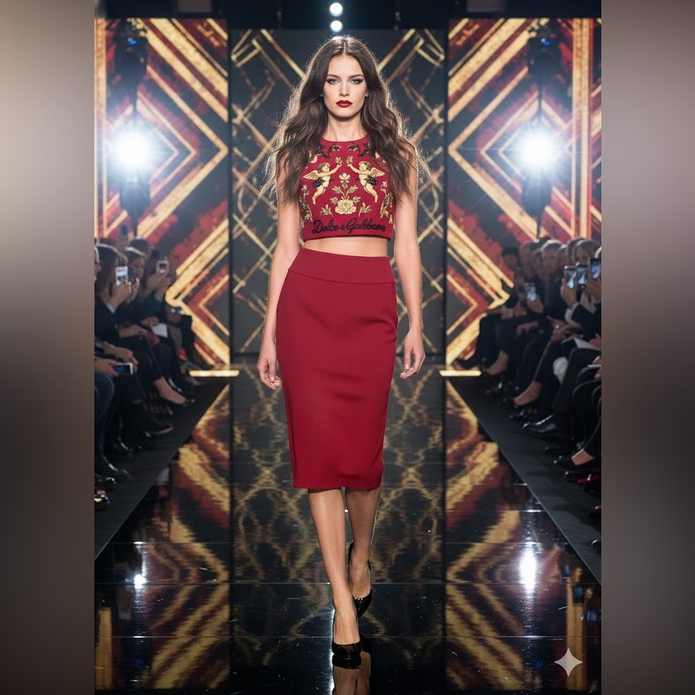 VTG DOLCE & GABBANA Elegant Red Midi Skirt with godet back USA 6 made in Italy